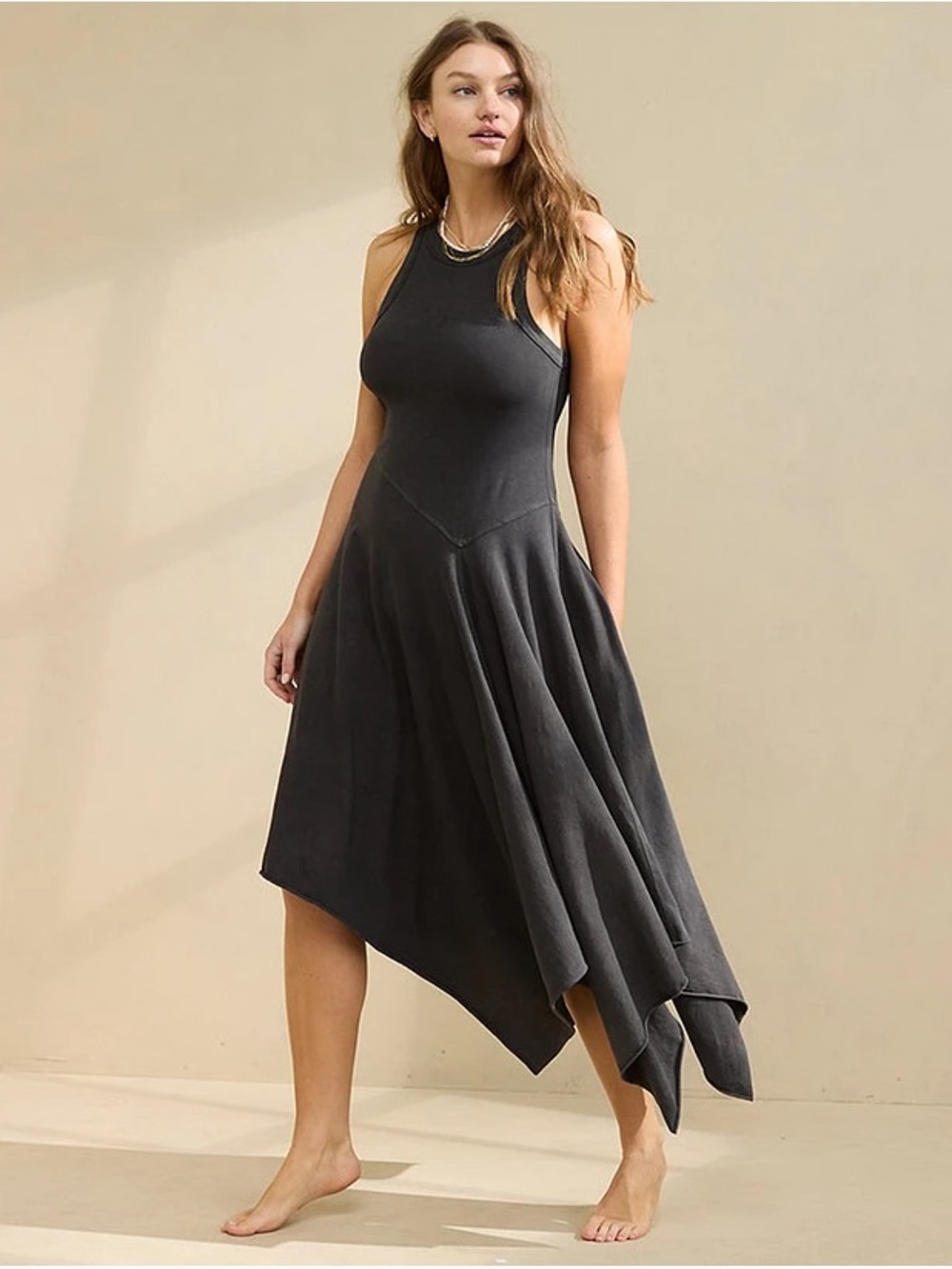 Aerie Tank Asymmetric Hem Midi Dress
